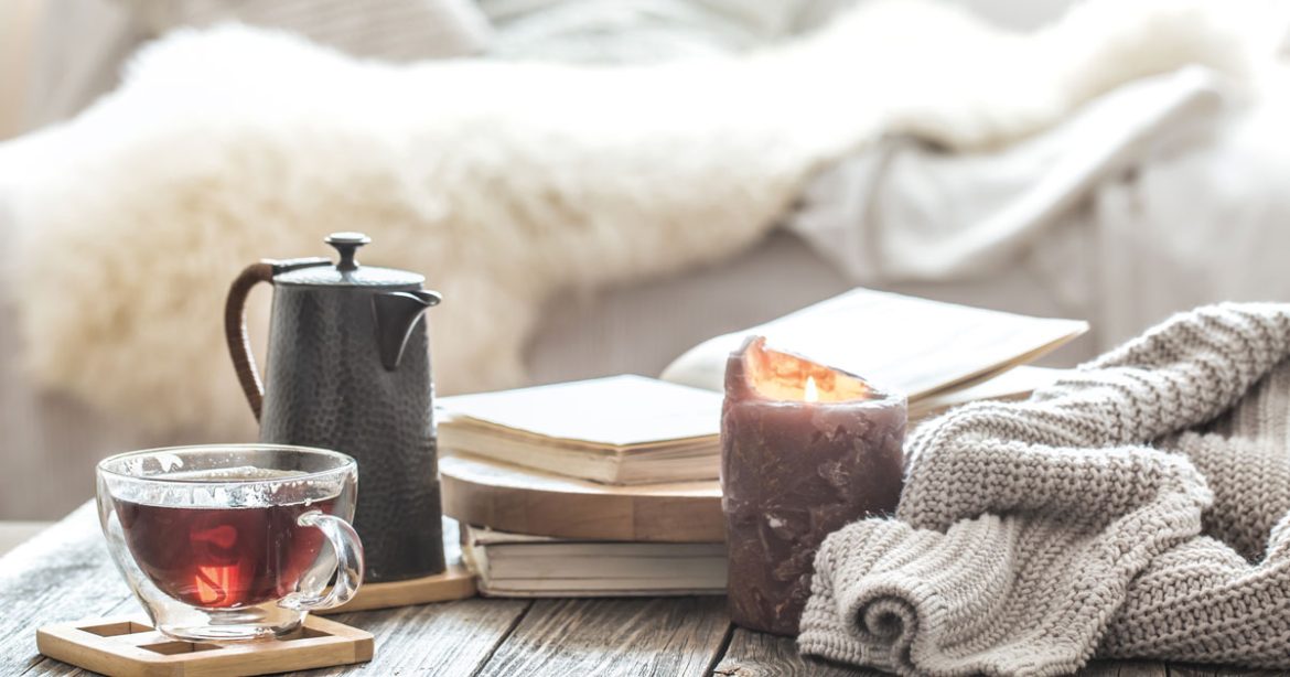 Book Club - cup of tea, book and cosy jumper