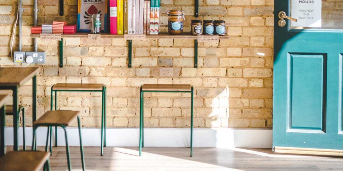 Inside of a bar/restaurant in Cambridge, UK with stools
