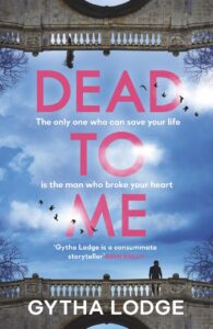 A book cover with a photo of the sky with a bridge at the top and bottom. The title is "Dead to me" in pink