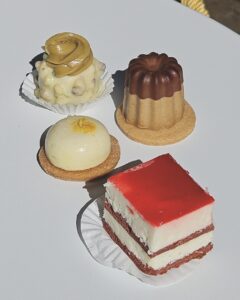 A selection of four bite-sized jelly-like desserts