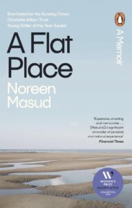 The cover of a book with a flat expanse of a field and lake. The book is titled A Flat Place