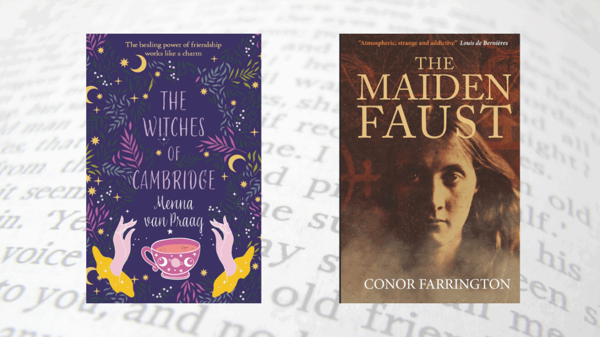 Two book covers on a page background. One book is purple and illustrated, while the other shows a sepia picture of a woman