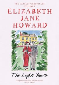 Front cover of a book titled The Light Years with a sketch of a couple in period dress standing in a garden