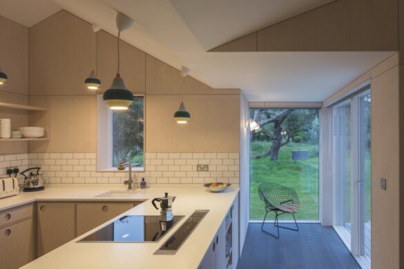 The interior of a modern wooden kitchen
