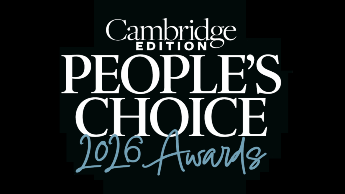 A logo for Cambridge Edition People's Choice 2026 Awards with white and blue font, against a black background