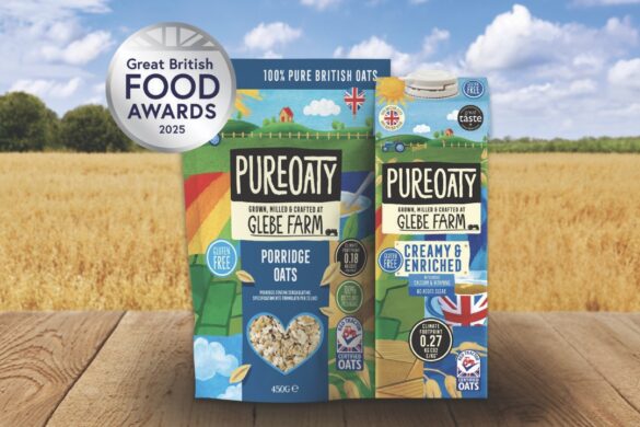 Packaging for Pure Oats against a wheat field background