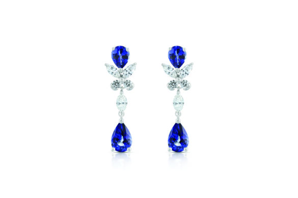 A pair of blue and silver drop earrings