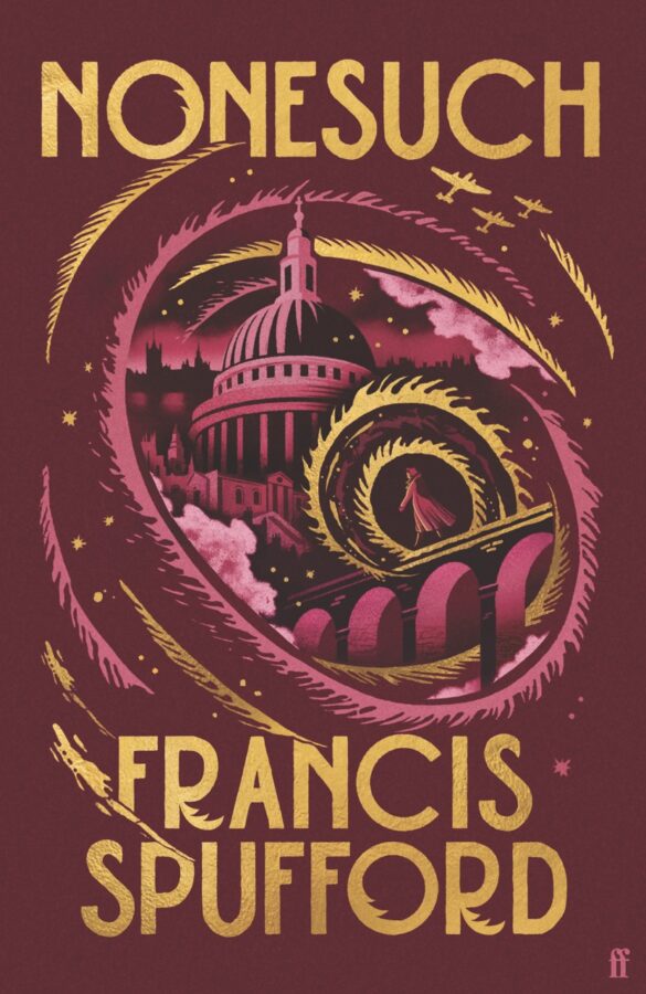 nonesuch Large The red front cover of a book titled Nonesuch with a landmark on the front